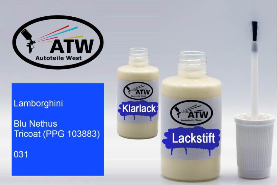 Lamborghini, Blu Nethus Tricoat (PPG 103883), 031: 20ml Lackstift + 20ml Klarlack - Set, von ATW Autoteile West.